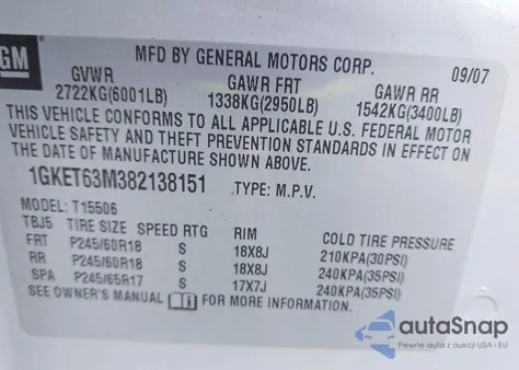 2008 GMC Envoy Denali from USA, damaged, VIN 1GKET63M382138151